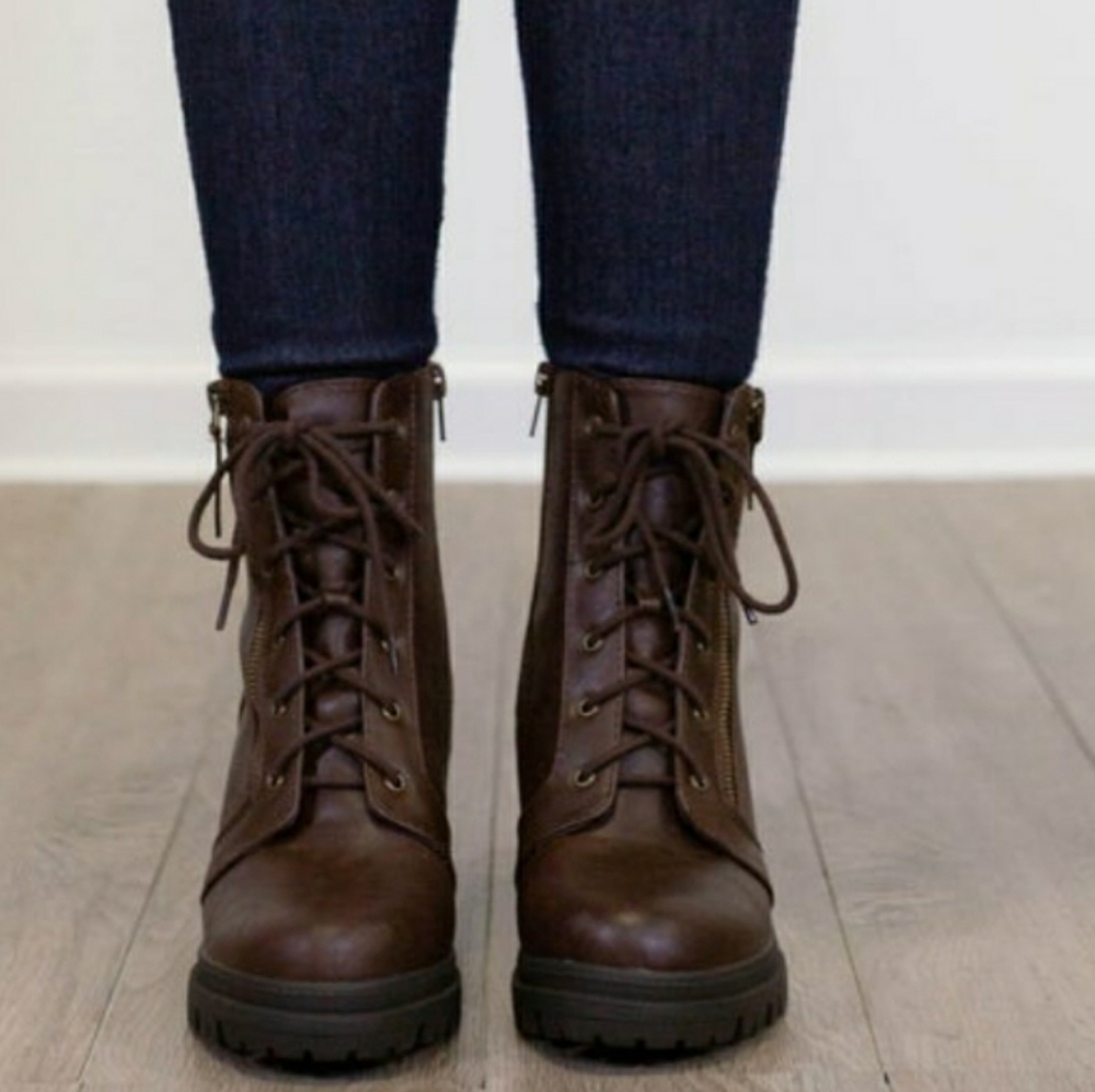 Dark brown faux lace boots